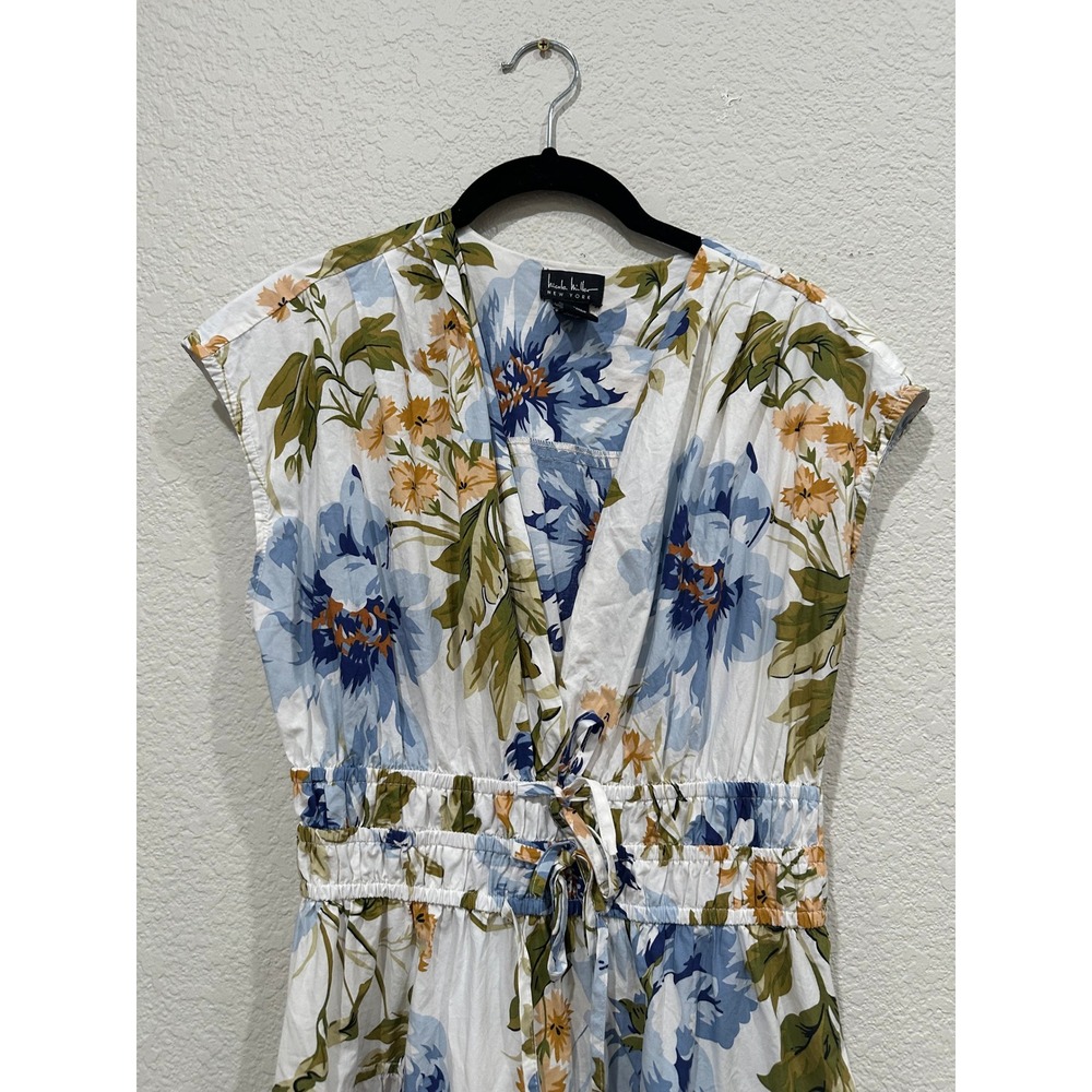 Nicole Miller New York Floral Cotton Maxi Dress Blue Yellow Smocked Waist Small - Picture 5 of 9